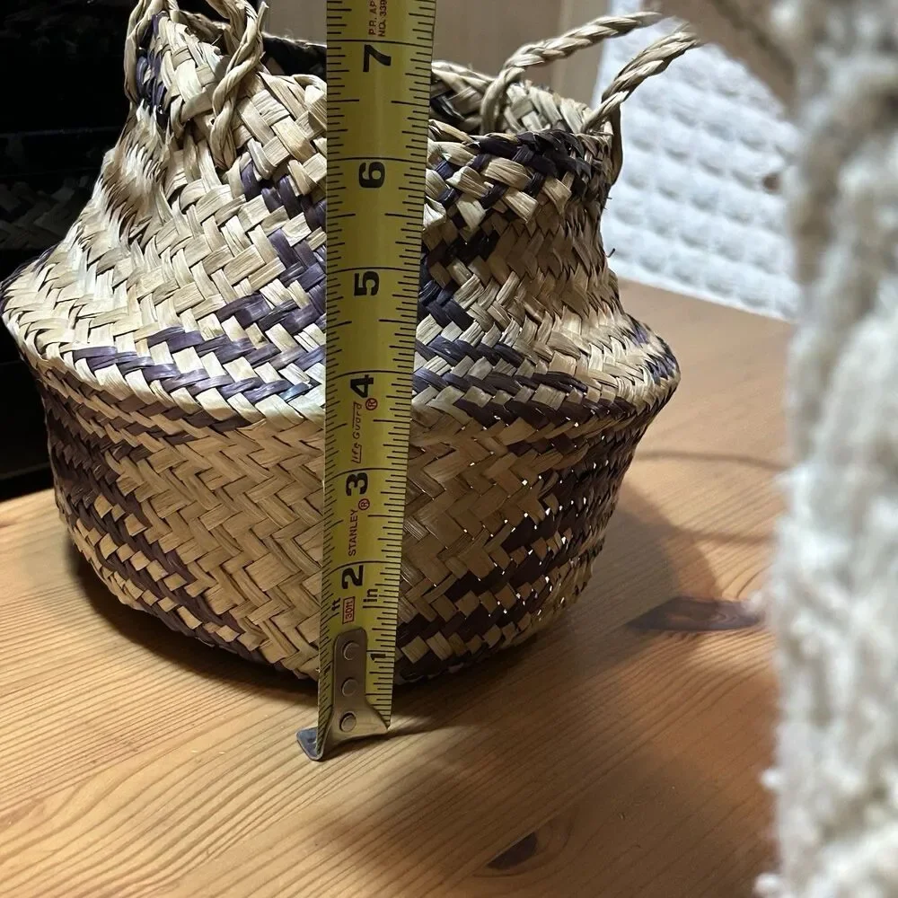 Seagrass Foldable Collapsible Woven Basket Handles Farmhouse Decor Neutral